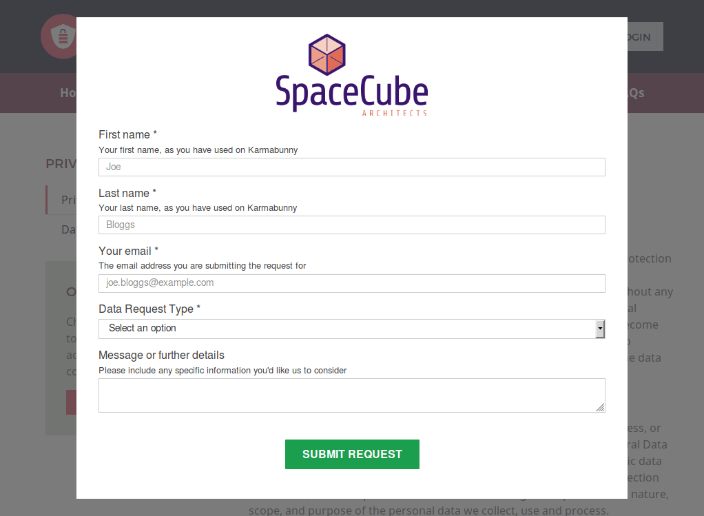 example of our data rights request form